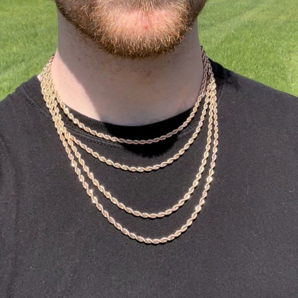 18k Rose Gold Rope Chain Necklace 18k Rose Gold Over Solid 316l Stainless Steel